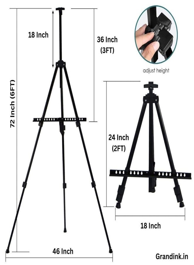 سنوج حامل ثلاثي القوائم معدني محمول من SNOOGG بطول 6 أقدام: حامل رسم قابل لتعديل الارتفاع لعرض اللوحات القماشية واللافتات والإعلانات - حامل ألومنيوم خفيف الوزن يتحمل حتى 3 كجم، مثالي للاستخدام الداخلي والخارجي - Image 2